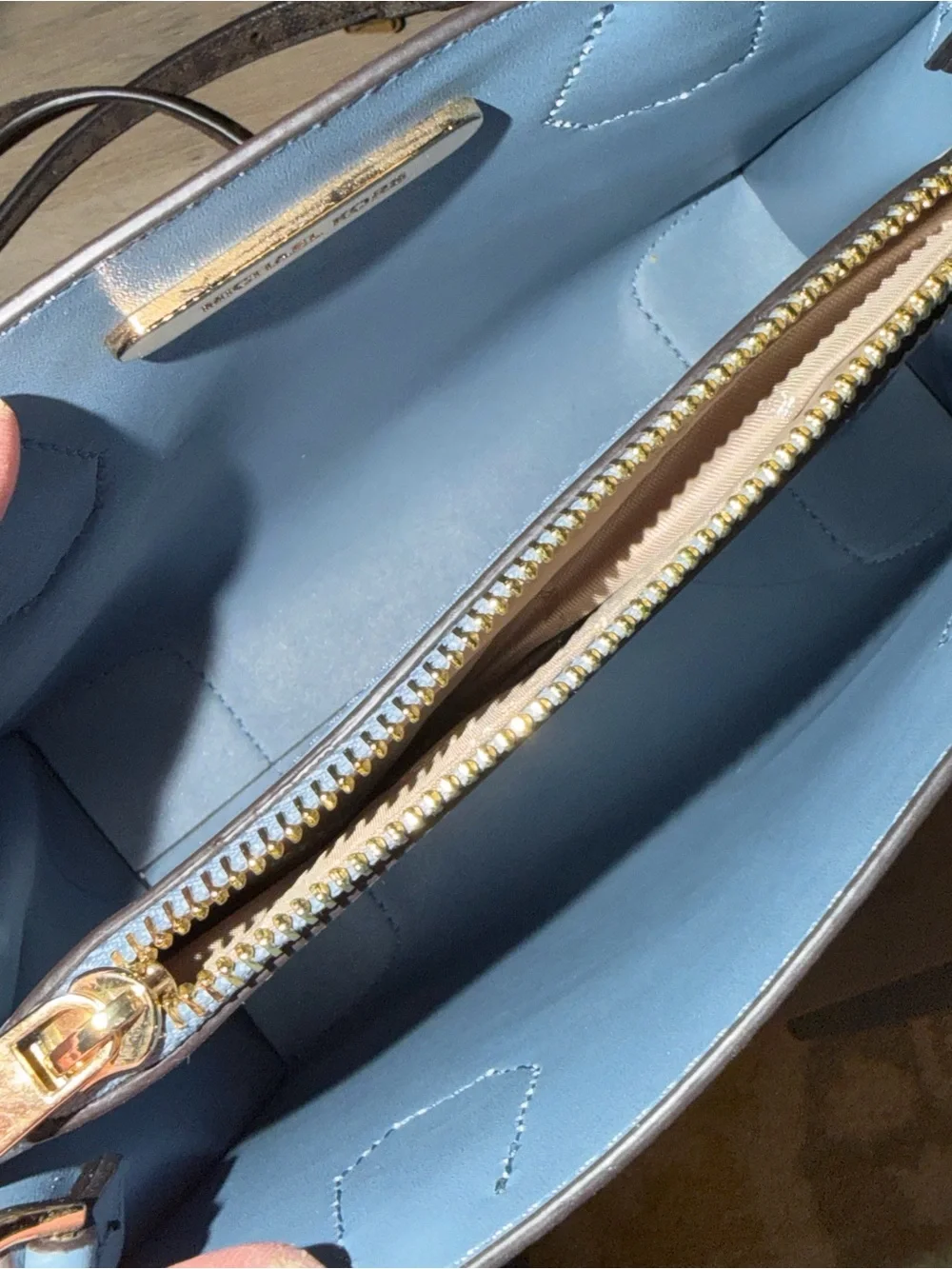 💙 Michael Kors Mercer X-Small Messenger Satchel Chambray Blue & Brown Signature